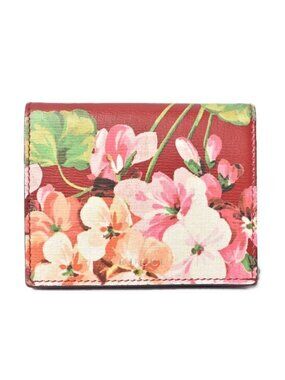 Gucci Mini Wallet Card Case Fold Blooms Flower Print Leather Cherry